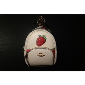 Coach Mini Court Backpack Bag Charm With Strawberry Print CAO93